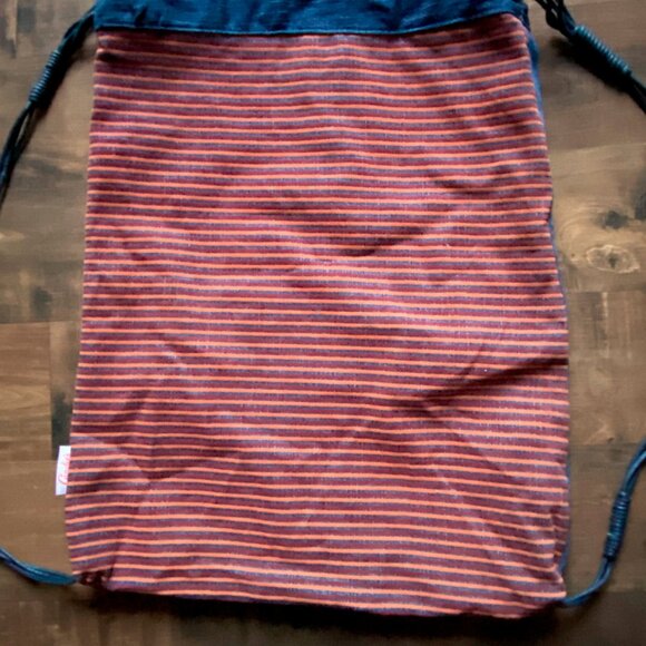 Vintage Candies Brand Sackpack Drawstring Bag Boho Striped Blue Backed Back Pack - Picture 8 of 11